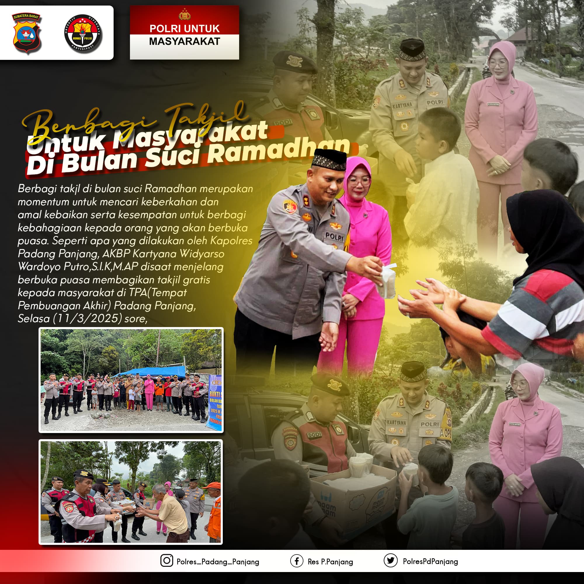Baksi Sosial Ramadhan Polres Padang Panjang Berbagi Takjil di TPA Sungai andok.